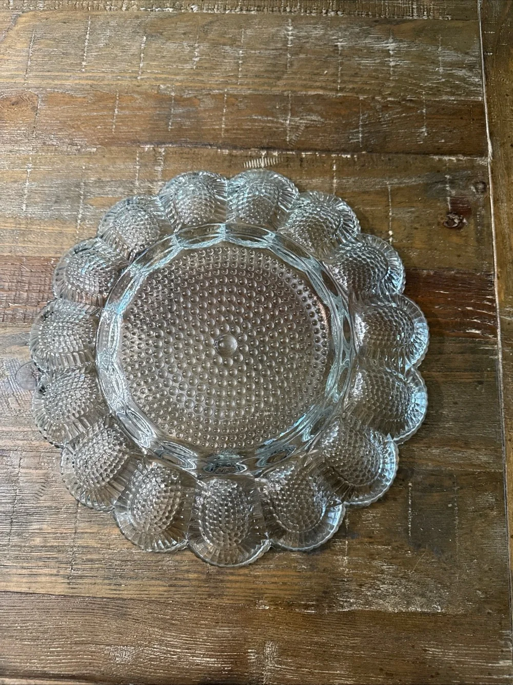 Indiana Glass Hobnail Clear Pressed Glass Deviled Egg or Serving Platter